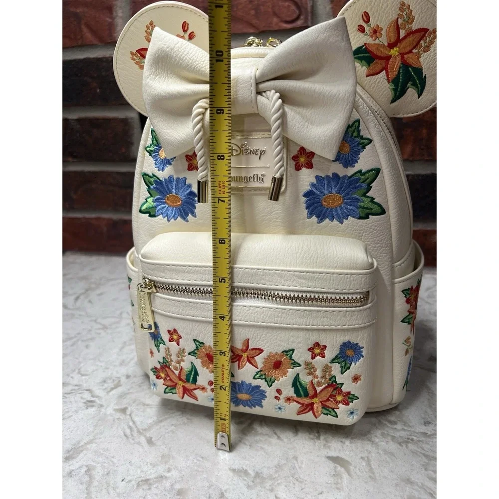 Loungefly Disney Minnie Mouse Embroidered Floral Bow Mini Backpack Beige NEW - Picture 11 of 12